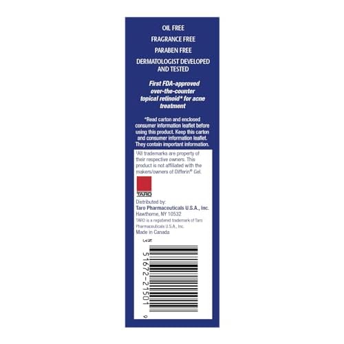 TARO Adapalene 0.1% USP Gel, Paraben Free, Retinoid Acne-Prone Facial Treatment for Sensitive Skin, Prescription Strength (0.5 Oz)