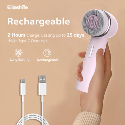 Electric Facial Cleansing Brush with Dual-Rotating Silicone and Bristle Brushheads,Electric Silicone Face Scrubber Exfoliator,Face Cleansing Brush, Rechargeable, for Face Skin Issues,Pink