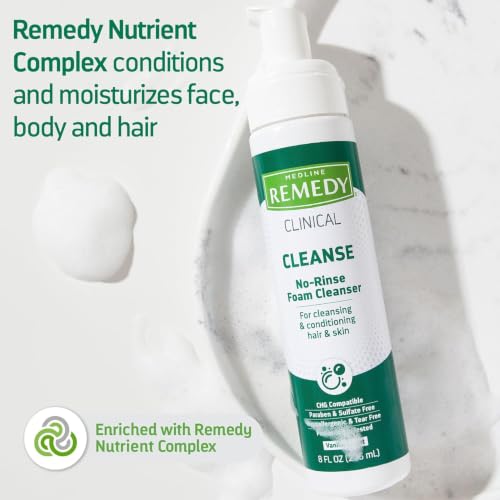 Medline Remedy 8 fl oz No-Rinse Foam Cleanser Vanilla Scent for Face, Body & Hair (Hydrating, Paraben/Sulfate Free)