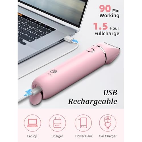 Bikini Trimmer and Shaver Kit for Women - 2-in-1 Wet/Dry Electric Body Hair Trimmer Facial Hair Removal Cordless Waterproof Bikini Shaver Razor for Face Lip Chin Pubic Underarm Legs