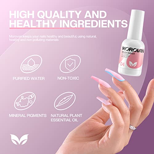 Morovan Dip Powder Liquid Set - Base, Top Coat, Activator & Brush Saver (0.5oz)