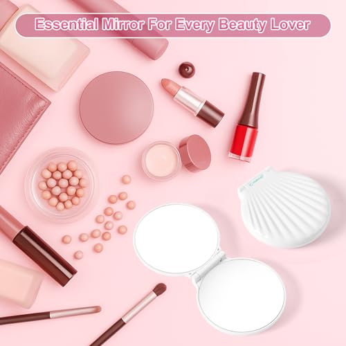 Compact Makeup Mirror for Purse, Travel Compact Mirror Magnification 2x/1x, Travel Vanity Mirror Mini Hand Mirror Magnifying Mirror Portable, Lightweight & Shatterproof, White
