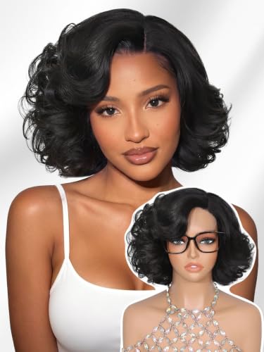 WIGNEE Short Curly Bob Wig 10" Heat-Resistant Glueless