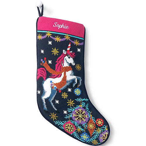 Lands' End Needlepoint Stockings Magical Unicorn One Size