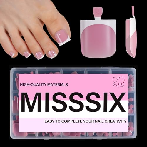 Short French Tip Press On Toenails - 150 Pcs Soft Gel Square False Toe Nails