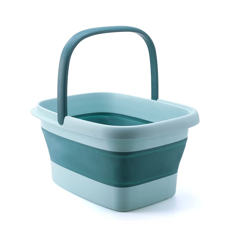 Collapsible Foot Bath – Advanced Foot Soaking Tub with Portable Design and Handle – Foldable Pedicure Foot Spa Bowl – Compact and Lightweight Foot Soak with Acupressure Points, Green and Blue