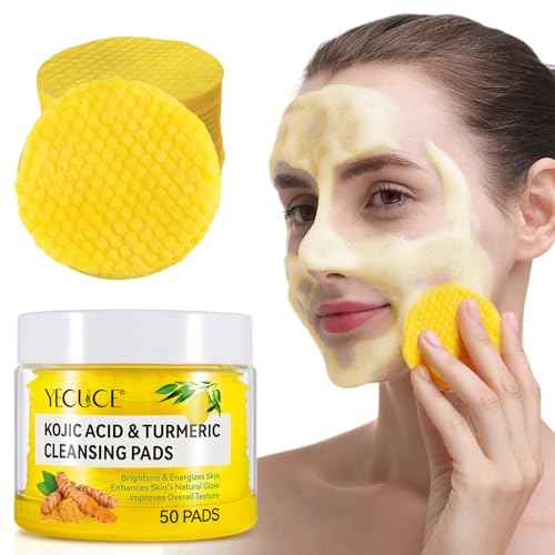 Kojic Acid & Turmeric Cleansing Pads, 50PCS Face Pads with Vitamin B5, C, Balance Skin Oil & Water for Women