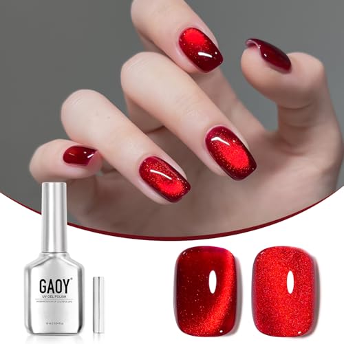 GAOY Red Cat Eye Gel Nail Polish with Magnet - 16ml Holographic UV Gel