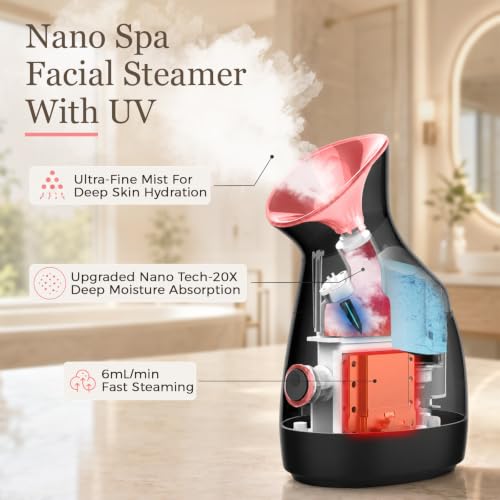 Nano Ionic Facial Steamer Spa Kit with 8 Skincare Tools