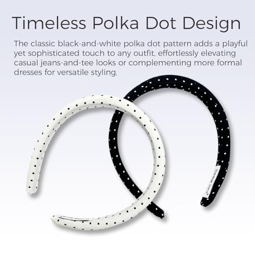 Polka Dot Satin Headbands for Women - 2 Pack, Comfortable & Non-Slip