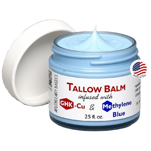 GHK-Cu Copper Peptide & Methylene Blue Infused Whipped Tallow Balm with Organic Jojoba Oil ? Helps Improve Appearance of Fine Lines & Wrinkles ? Grass-Fed Tallow Face & Body Moisturizer ? 2.5 fl oz