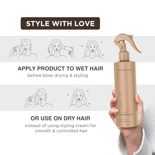 MOEHAIR Leave-In Conditioner Spray for Frizzy Hair 12 Fl Oz | Detangling & Moisturizing, Protein-Infused