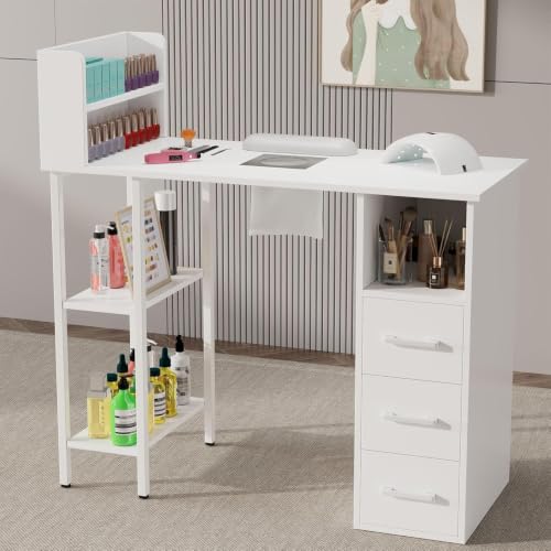 Nail Table with Dust Collector & Storage - Nail Desk for Salon