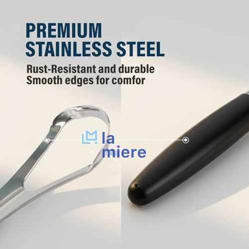 LA MIERE Tongue Scraper (2 Pack), 100% Stainless Steel, Easy to Use Tongue Scra per for Adults, Tongue Cleaner for Oral Care & Hygiene, Black