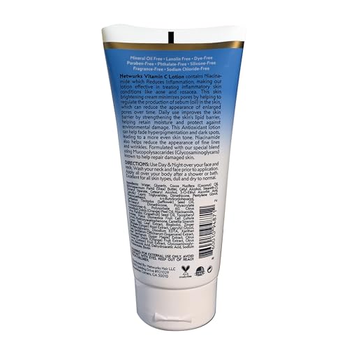Vitamin C Lotion, Antioxident Cream for Face & Body, Smoothes & Hydrates Skin, Helps Reduce Blemishes, Fine Lines, & Wrinkles, 6 Fl Oz
