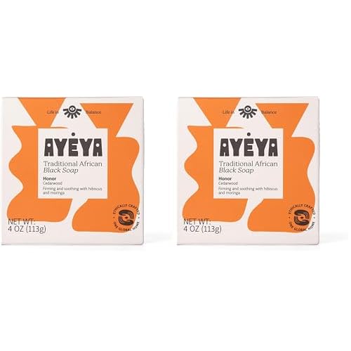AY?YA African Black Soap Bar ? Honor ? Cedarwood ? Grounding African Black Soap for Face & Body ? Natural Bar for Skin Firmness, Acne & Dark Spots ? Handmade in Ghana (Pack of 2)