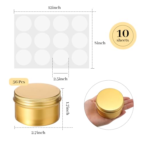 Patelai 36 Pcs 4 oz Metal Tin Cans with Screw Lids & Stickers