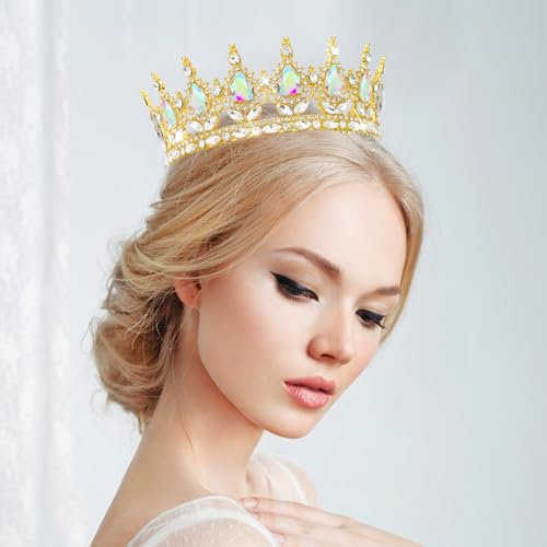 YOUlDIANZI Gold Crown-A+B Queen Rhinestone Tiara for Women Bridal & Costume Party