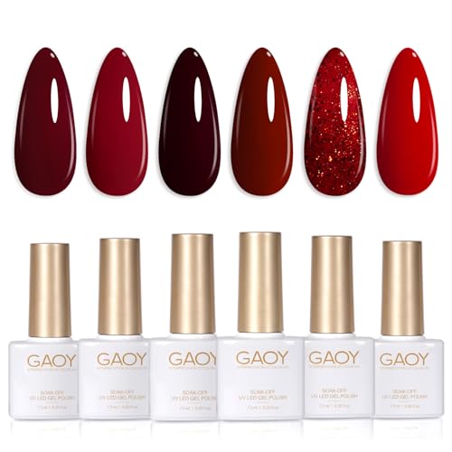 GAOY Burgundy Red Gel Nail Polish Set - 6 Long-Lasting UV Colors for Nail Art