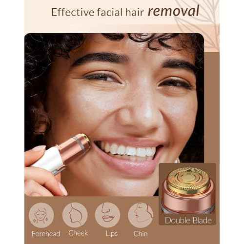 Facial Hair Removal for Women: Painless Rechargeable Face Shaver Electric Hair Remover Device for Peach Fuzz Upper Lip Chin (White)