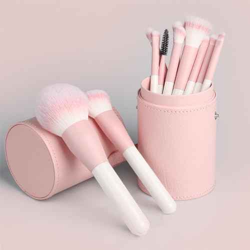 Makeup Brush Holder, Makeup Brush Organizer for Vanity, Portable Waterproof PU Leather Travel Makeup Brush Case Bag (Pink)