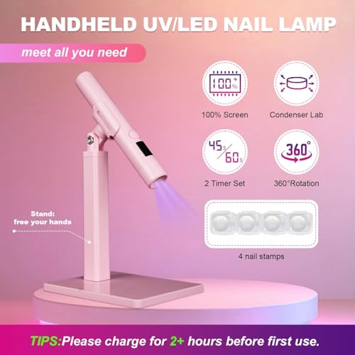 KeepTwenty Pink Mini Handheld UV Nail Light with Stand for Gel Manicure