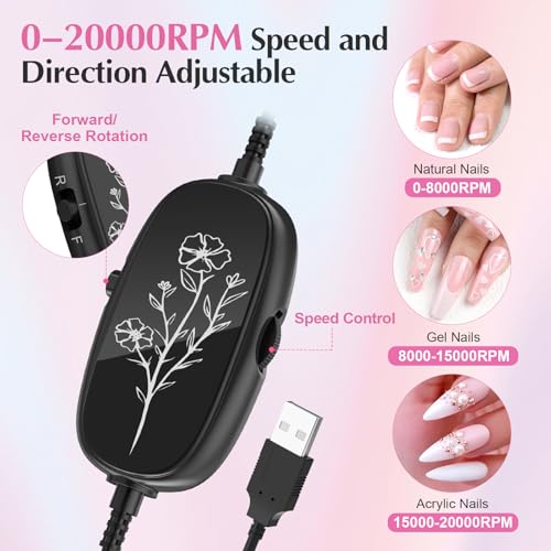 JIASHENG Portable USB Electric Nail Drill Kit for Acrylic Gel Nails