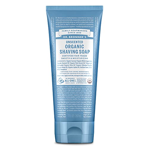 Dr. Bronner's - Organic Shaving Soap (Unscented, 7 Ounce) - Certified Organic, Sugar and Shikakai Powder, Soothes and Moisturizes for Close Comfortable Shave, Use on Face, Underarms and Legs