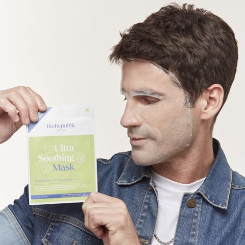 BioRepublic Ultra Soothing InvisaMask for Face, with Squalane, Tripeptide, Allantoin | Hydrates, Brightens, & Reduces Swelling and Redness | InvisaMask with Age-Fighting Antioxidants | Pack of 6