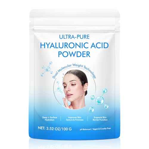 100% Pure Hyaluronic Acid Powder for Face & Joints, Dual Molecular Weight for Deep Hydration, Anti-Aging, DIY Serum Ingredient, Fragrance-Free, Vegan, 1 Scoop = 1 Bottle of Essence, 3.52 Oz