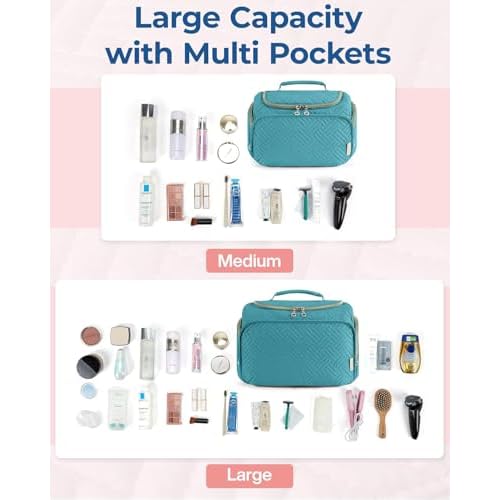 BAGSMART Travel Toiletry Bag for Women, Cosmetic Bag Makeup Bag Organizer with Handle, Travel Bag for Toiletries, Travel Accessories, Full Sized Container