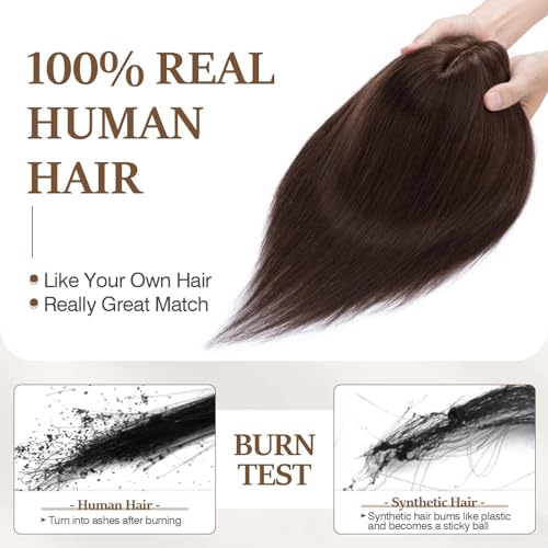 Rich Choices No Bang Human Hair Topper 4x4.7 inch Dark Brown #2 - Remy Clip-In Hairpiece