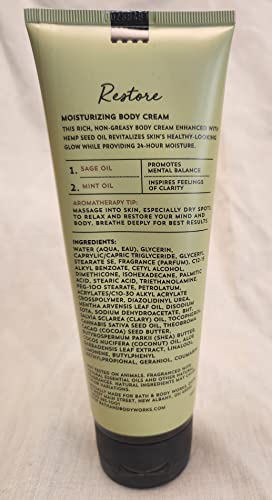 Bath and Body Works Body Care Aromatherapy Moisturizing Body Cream w/Essential Oils - 8 oz Many Scents (Restore - Sage & Mint Oil)