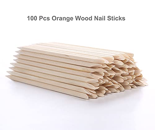 100 Pcs Orange Wooden Nail Sticks with Double Sided Cuticle Pusher for Manicure Pedicure - Pack of 1
