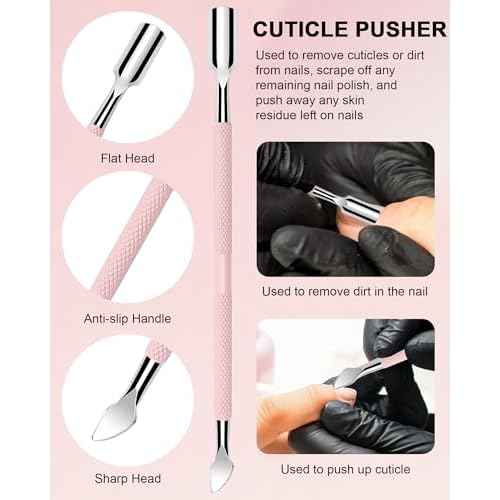 Cuticle Trimmer with Cuticle Pusher and Nail Clipper - 4 PCS Cuticle Cutter Nipper Remover Pedicure Manicure Tools, Professional Stainless Steel Dead Skin Clipper for Fingernails Toenails Pink