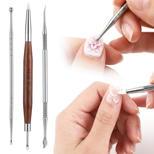 3 Pcs Stainless Steel Nail Art Sculpting Tools & Dotting Pens Set