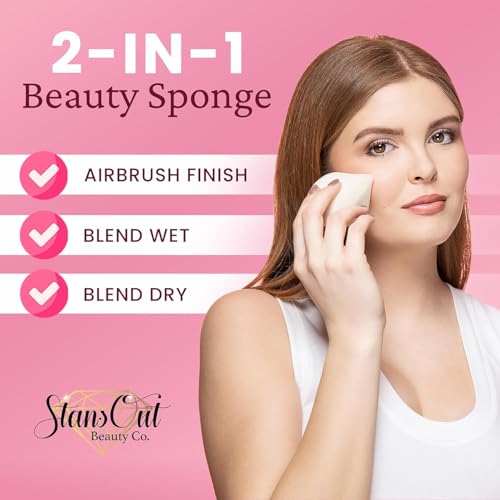 StansOut Beauty Sponge 4-Pack ? Streak-Free, Airbrushed Finish | Reusable, Quick-Drying, Latex-Free | Multi-Angle Blending Sponge for Cream, Liquid & Powder | Pro Makeup Applicator