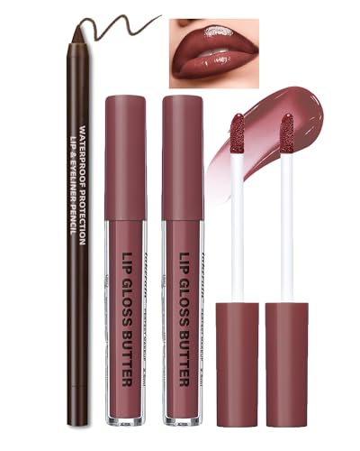 3Pc Hydrating Lip Gloss & Brown Lip Liner Combo Set