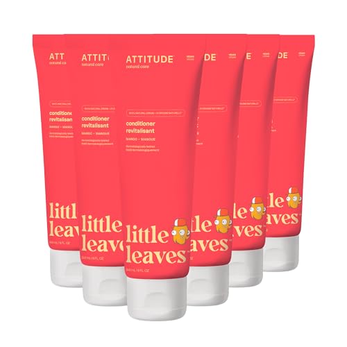 ATTITUDE Hair Conditioner for Kids, Dermatologically Tested Products, Plant- and Mineral-Based Detangler, Vegan, Mango, 8 Fl Oz (Pack of 6)