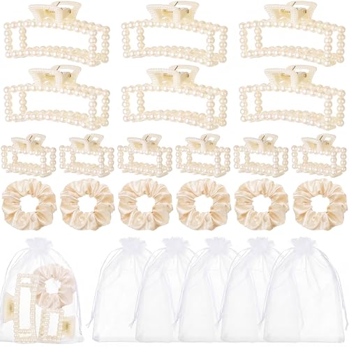 Pearl Hair Claw Clips & Scrunchies Set for Weddings & Parties