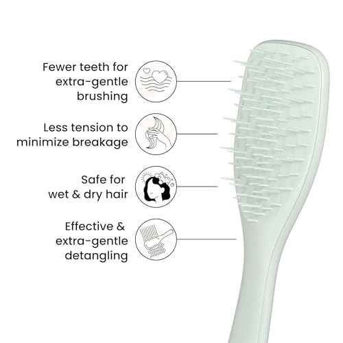 Tangle Teezer Extra Gentle Detangler Hair Brush, with Fewer Bristles for Gentle & Effective Detangling to Minimize Hair Loss & Breakage, Eucalyptus Green