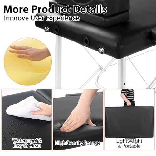 Masajeo Black Portable Eyelash Bed for Lash Extensions, Adjustable & Lightweight