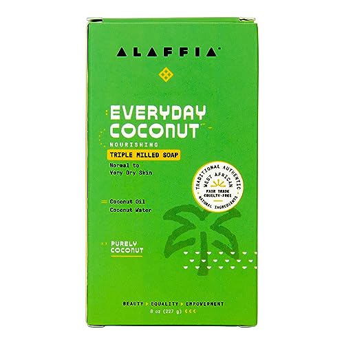 Alaffia EveryDay Coconut Soap Bar - Body Soap, Natural Coconut Oil, Shea Butter & Aromatic Plant Extracts, Ergonomic Bar Soap, Purely Coconut Scent, 8 Oz Ea (Pack of 2)