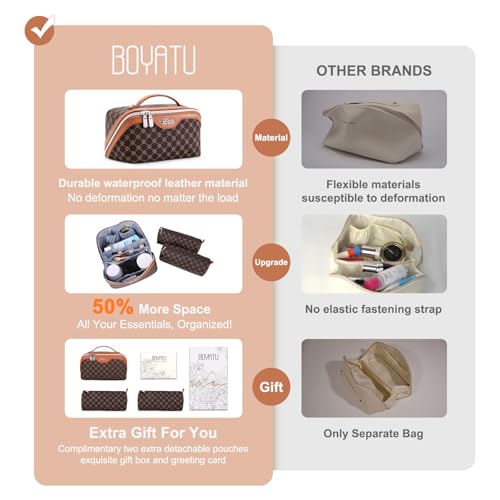 BOYATU 3-Pc Travel Makeup Bag Set - Large Cosmetic Organizer