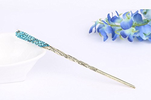 Traditional Chinese Hairpin Rhinestone Crystal Antique Hair Sticks chopsticks hair Accessory Wedding Hair Jewelry 2pieces,5 Colors (Blue)