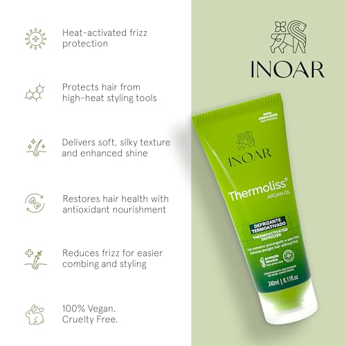 Inoar Argan Oil Thermoliss Balm Defrizzer with Amino Acids & Provitamin B5 for Long-Lasting Frizz Control & Heat Protection, 8.1 fl.oz