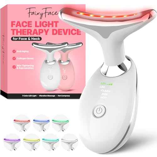 Face and Neck Massager Tool with Red Light Therapy, LED Light Therapy Device for Face and Neck, Facial & Neck Care Tool for Skin Revitalization, Relaxation, Even Tone, Smoother-Looking Skin