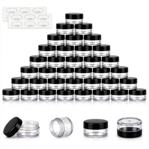 ZEJIA 3g Sample Jars with Black Lids, 50 Count – Plastic Cosmetic Containers