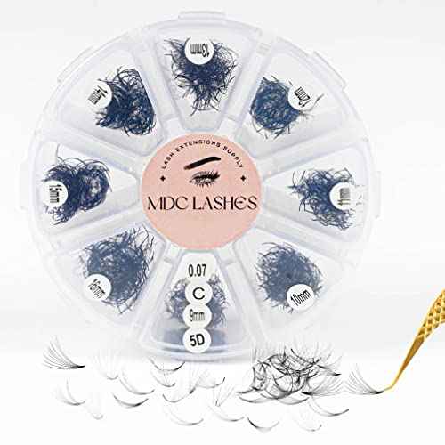 Promade Eyelash Fans Mix Length 1000 Volume Lash Extensions 8D-16D, C D Curl, 9-16mm Length, 0.05-0.07 Short Stem Promade Premade Pre Pro Loose Fans Eyelash Extension, Easy Application