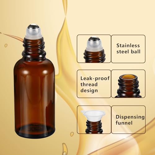 15ml Amber Glass Roller Bottles for Essential Oils, 4 Pack
